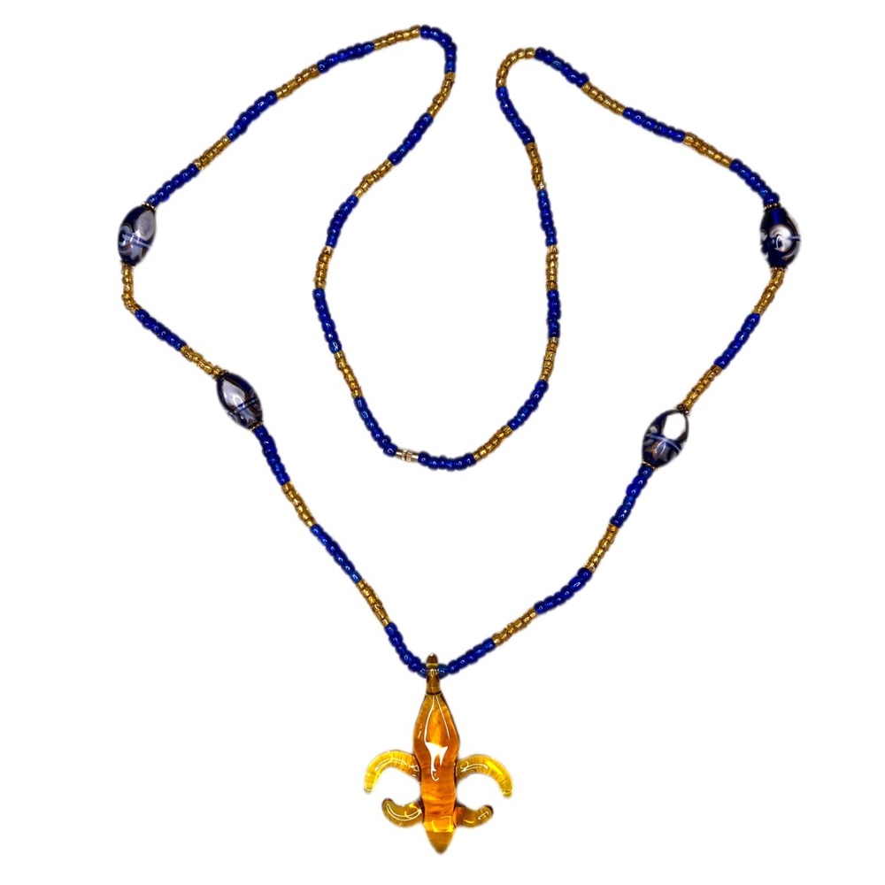 ⚜️ FLEUR-DE-LIS MARDI GRAS GLASS BEADED PENDANT NECKLACE FROM NEW ORLEANS